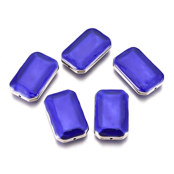 CCB Plastic Beads, with Enamel, Rectangle, Platinum, Blue, 38.1x24.2x9.7mm, Hole: 1.8mm