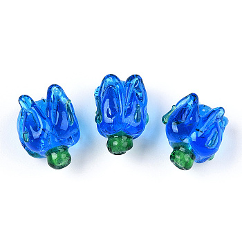 Handmade Lampwork Beads, Flower, Cornflower Blue, 16x14~15mm, Hole: 1.2mm