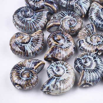Handmade Porcelain Beads, Fancy Antique Glazed Porcelain, Sea Snail, Colorful, 39~40x30~31x16.5~18mm, Hole: 2.5~3.5mm