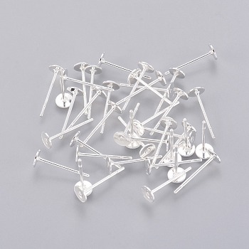 Stud Earring Findings, Lead Free and Cadmium Free, Brass Head and Stainless Steel Pin, Silver Color Plated, 12mm, 4mm
