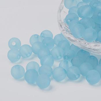 Transparent Acrylic Beads, Round, Frosted, Sky Blue, 4mm, Hole: 1mm, about 14000pcs/500g