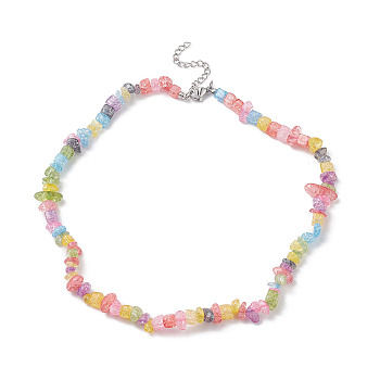 Synthetic Crackle Quartz Dyed Chips Chips Beaded Necklaces, with 304 Stainless Steel Chain Extender, 0.20~0.51 inch(0.5~1.3cm), 15.24''(38.7cm)