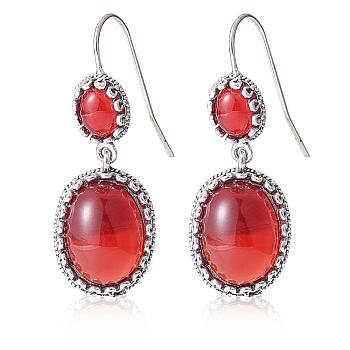 Red Resin Oval Dangle Earrings, Alloy Jewelry Gift for Women, Antique Silver, 42.2x15.5mm
