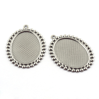 Pendant Cabochon Settings, 304 Stainless Steel, Oval, Stainless Steel Color, Tray: 25x18mm, 35x25.5x1.5mm, Hole: 1.5mm