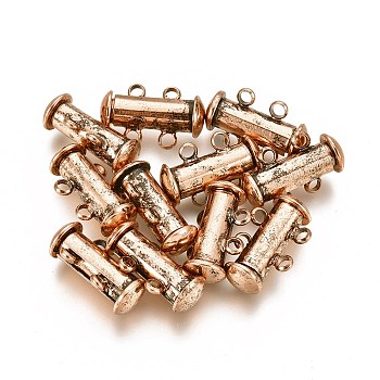 2-Strands 4-Holes Tube Brass Magnetic Slide Lock Clasps, Nickel Free, Red Copper, 16x10x7mm, Hole: 1.5mm