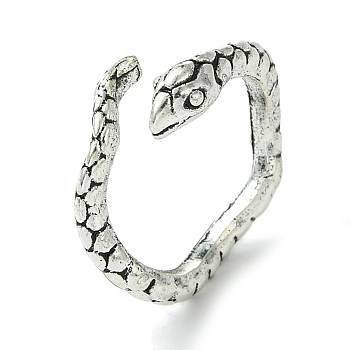 Snake Alloy Open Cuff Rings, Lead Free & Cadmium Free, Antique Silver, 4mm, Inner Diameter: 16mm