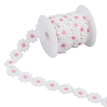 Nbeads Daisy Polyester Ribbons, Garment Accessories, with Plastic Empty Spools, Hot Pink, 1"(25mm), about 7yards