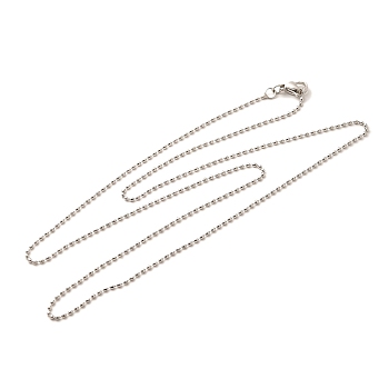 1.5mm Rack Plating Brass Ball Chain Necklaces for Women Men, Cadmium Free & Lead Free, 901 Stainless Steel Clasp, Long-Lasting Plated, Platinum, 23.62x0.06 inch(60x0.15cm)