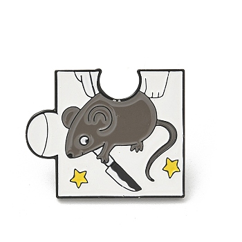 Animal Puzzle Theme Enamel Pins, Black Alloy Brooches for Backpack Clothes, Mouse, 21.5x26mm