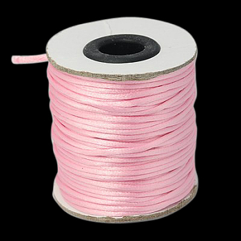 Nylon Cord, Satin Rattail Cord, for Beading Jewelry Making, Chinese Knotting, Pink, 2mm, about 50yards/roll(150 feet/roll)