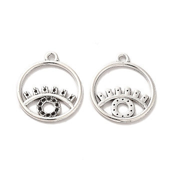 Tibetan Style Alloy Pendant Rhinestone Settings, Flat Round with Eye, Nickel, Antique Silver, Fit for 0.6mm and 0.8mm Rhinestone, 23x20x1.5mm, Hole: 1.8mm, about 192pcs/500g