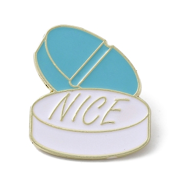 Alloy Nice Pill Shape Brooch, Enamel Pins for Backpack, Clothes, Blue, 30x26.5x1.5mm