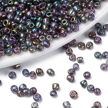 Round Glass Seed Beads, Transparent Colours Rainbow, Round, Purple, 4mm