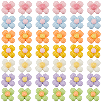 112Pcs 7 Colors Opaque Resin Decoden Cabochons, Flower, Mixed Color, 14x6mm, 16pcs/color