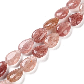 Natural Strawberry Quartz Beads Strands, Flat Teardrop, 13~14x9.5~10x5~5.5mm, Hole: 1.2mm, about 28pcs/strand, 15.16''(38.5cm)