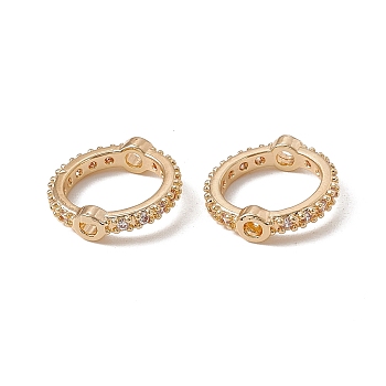 Brass Micro Pave Cubic Zirconia Bead Frames, Long-Lasting Plated, Ring, Real 18K Gold Plated, 15x4mm, Hole: 1.6mm
