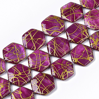 Drawbench Freshwater Shell Beads Strands, Dyed, Hexagon, Purple, 18~20x17.5~18.5x3.5~5.5mm, Hole: 1mm, about 21pcs/Strand, 15.16 inch~15.98 inch