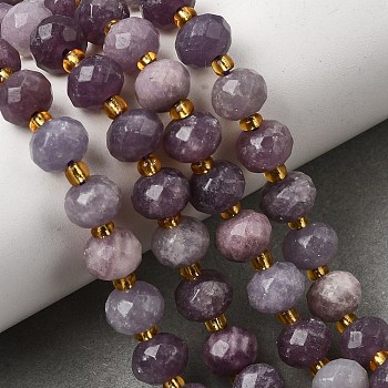 Natural Lepidolite Beads Strands, Faceted Rondelle Beads, with Seed Beads, 8x6~6.5mm, Hole: 1mm, about 23~24pcs/strand, 7.68''(19.5cm)~8.07''(20.5cm)
