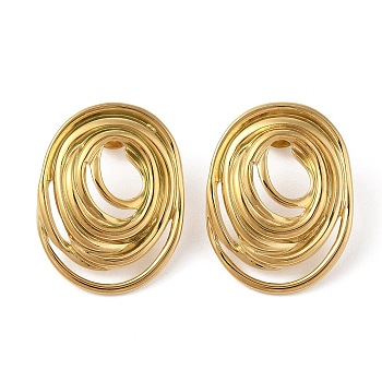 304 Stainless Steel Stud Earrings for Women, Circle Charm, Golden, 28x21.5mm