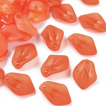 Transparent Frosted Acrylic Pendants, Petaline, Orange Red, 24x17x4mm, Hole: 1.8mm