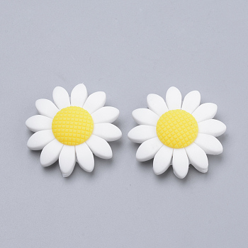 Food Grade Eco-Friendly Silicone Focal Beads, Chewing Beads For Teethers, DIY Nursing Necklaces Making, Sunflower, White, 40x10mm, Hole: 3mm