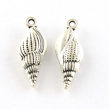 Spiral Shell Tibetan Style Alloy Pendants, Cadmium Free & Lead Free, Antique Silver, 24x8.5x4.5mm, Hole: 1.5mm, about 560pcs/1000g