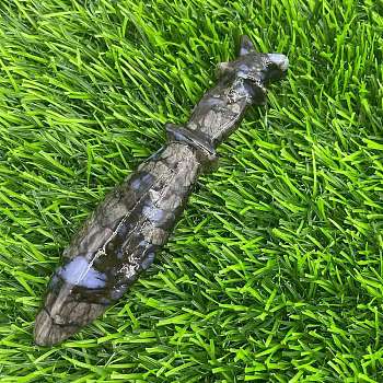 Natural Glaucophane Carved Healing Dagger Figurines, Reiki Energy Stone Display Decorations, 120mm