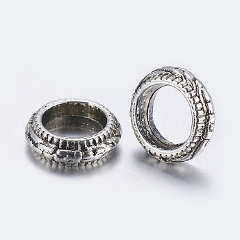 Tibetan Style Alloy Linking Rings, Lead Free, Cadmium Free and Nickel Free, Rondelle, Antique Silver, 11x4mm, Hole: 7mm