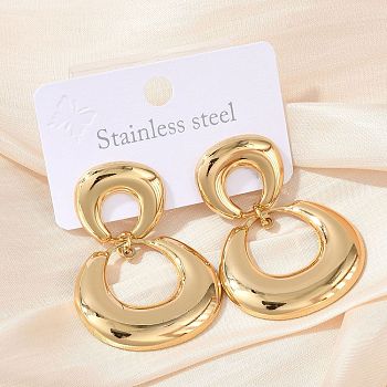 Ring 304 Stainless Steel Dangle Stud Earrings, Ion Plating(IP), Golden, 41.5x30.5mm