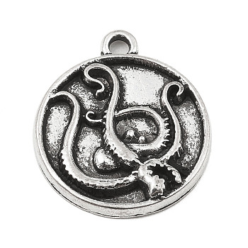 DIY Alloy Pendants, Flat Round with Ocean Series, Octopus, 20x17x2.5mm, Hole: 1.8mm