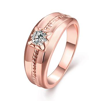 Trendy Brass Cubic Zirconia Finger Rings, Size 8, Rose Gold, 18.1mm