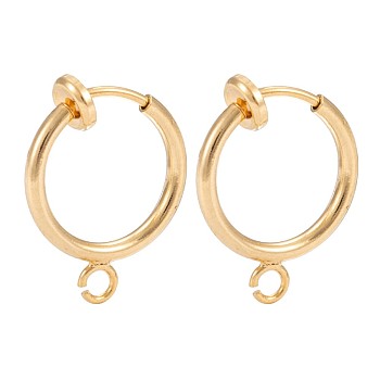 Vacuum Plating 316 Surgical Stainless Steel Clip-on Hoop Earrings, For Non-pierced Ears, with Brass Spring Findings, Golden, 16.5x14x2mm, Hole: 1.5mm