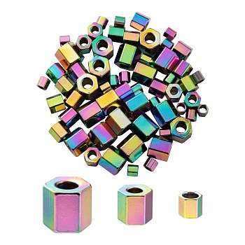 60Pcs 3 Style Ion Plating(IP) 304 Stainless Steel Spacer Beads, Rainbow Color, Hexagon, 2.1~4.5x2.1~4.5x2~4mm, Hole: 1.4~1.8mm, 20pcs/style