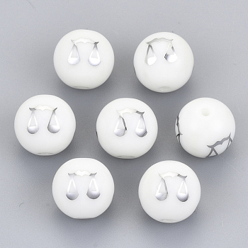 Electroplate Glass Beads, Round with Constellations Pattern, Platinum Plated, Libra, 10mm, Hole: 1.2mm