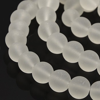 Transparent Glass Bead Strands, Frosted, Round, Clear, 10mm, Hole: 1.3~1.6mm, about 80pcs/strand, 31.4 inch