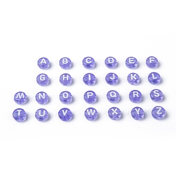 Transparent Acrylic Beads, Horizontal Hole, Mixed Letters, Flat Round, Lilac, 7x4mm, Hole: 1.5mm