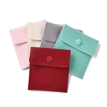 Velvet Jewelry Storage Pouches, Rectangle Jewelry Bags with Snap Fastener, for Earrings, Rings Storage, Mixed Color, 9.65x8.9cm