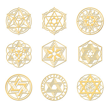 9Pcs Nickel Custom Self-adhesive Picture Stickers, Independence Day Metal Decals, Golden, Star of David, 40x40mm