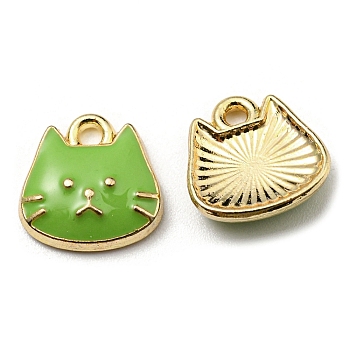Golden Plated Alloy Charms, with Enamel, Cadmium Free & Nickel Free & Lead Free, Cat Shape Charms, Yellow Green, 11x11x3mm, Hole: 1.6mm