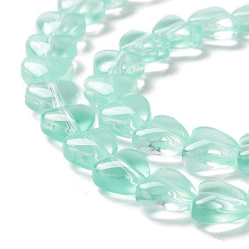 Transparent Glass Beads Strand, Heart, Aquamarine, 7.5~8.5x8~8.5x4~4.5mm, Hole: 1mm, about 44~45pcs/strand, 12.56~12.87 inch(31.9~32.7cm)