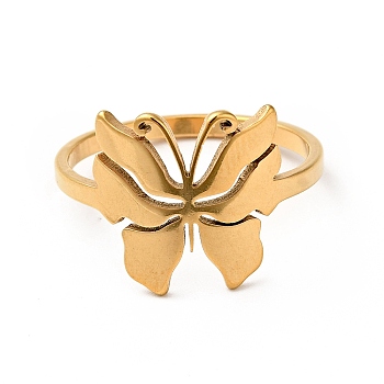 Ion Plating(IP) 201 Stainless Steel Butterfly Thick Finger Ring for Women, Golden, Inner Diameter: 17~18mm