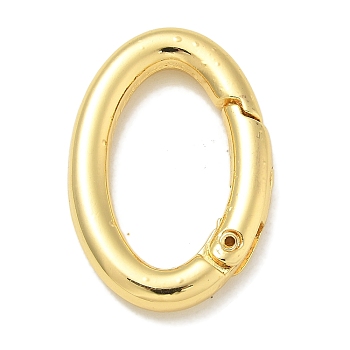 Rack Plating Brass Springs Gate Rings, Long-Lasting Plated, Lead Free & Cadmium Free, Oval, Real 18K Gold Plated, 29.5x19.5x4mm