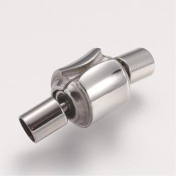 304 Stainless Steel European Clasps with Cord Ends, Column, Stainless Steel Color, 18x8x8mm, Hole: 3mm