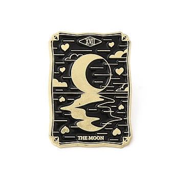 Alloy Brooch, Enamel Pins, Light Gold, Tarot Card Badges, The Moon, Black, 30.5x21.5x1.5mm