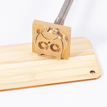 Brass Burning Stamp Heating, with Wood Handle, for Wood, Paper, Cake, Bread Baking Stamping,  Owl Pattern, Golden, 280x30.5x30.5mm