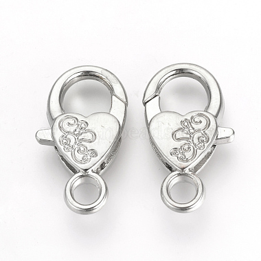 Platinum Heart Alloy Lobster Claw Clasps