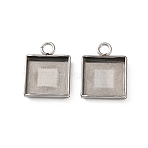 304 Stainless Steel Pendant Cabochon Settings, Square, Non-open Back Settings, Stainless Steel Color, 15.5x11.5x2mm, Hole: 2.5mm, Tray Size: 10x10mm(STAS-Z201-02P-03)