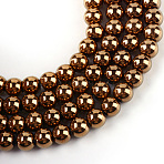 Electroplate Transparent Glass Beads Strands, Round, Copper Plated, 7.5x8.5mm, Hole: 1mm, about 100~104pcs/strand, 27.56~29.13 inch(70~74cm)(X-EGLA-Q062-8mm-D03)