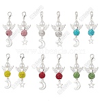 12Pcs Angel Pave Disco Ball Pendant Decorations, Lobster Claw Clasps Charms and Moon & Star Alloyfor Bag Ornaments, Silver, Mixed Color, 48mm(HJEW-JM03066-S)