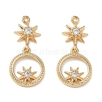 Brass Micro Pave Clear Cubic Zirconia Pendants, Round and Starburst Charms, Nickel Free, Real 18K Gold Plated, 22x10x3mm, Hole: 1mm(KK-D261-11G)